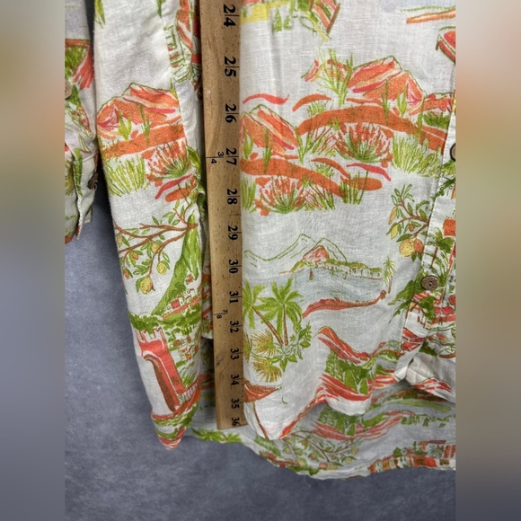 CYNTHIA ROWLEY Linen Surfer Tropical  Beach Camp Cap Sleeve Shirt Dress Size L - Picture 7 of 9